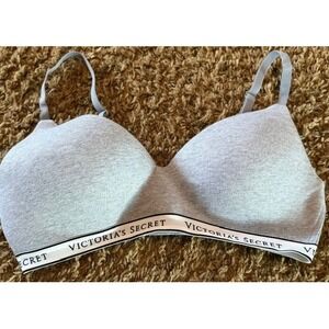 Victoria's Secret T-Shirt Bra Wireless Lightly Lined Heather Gray 38D Logo Band
